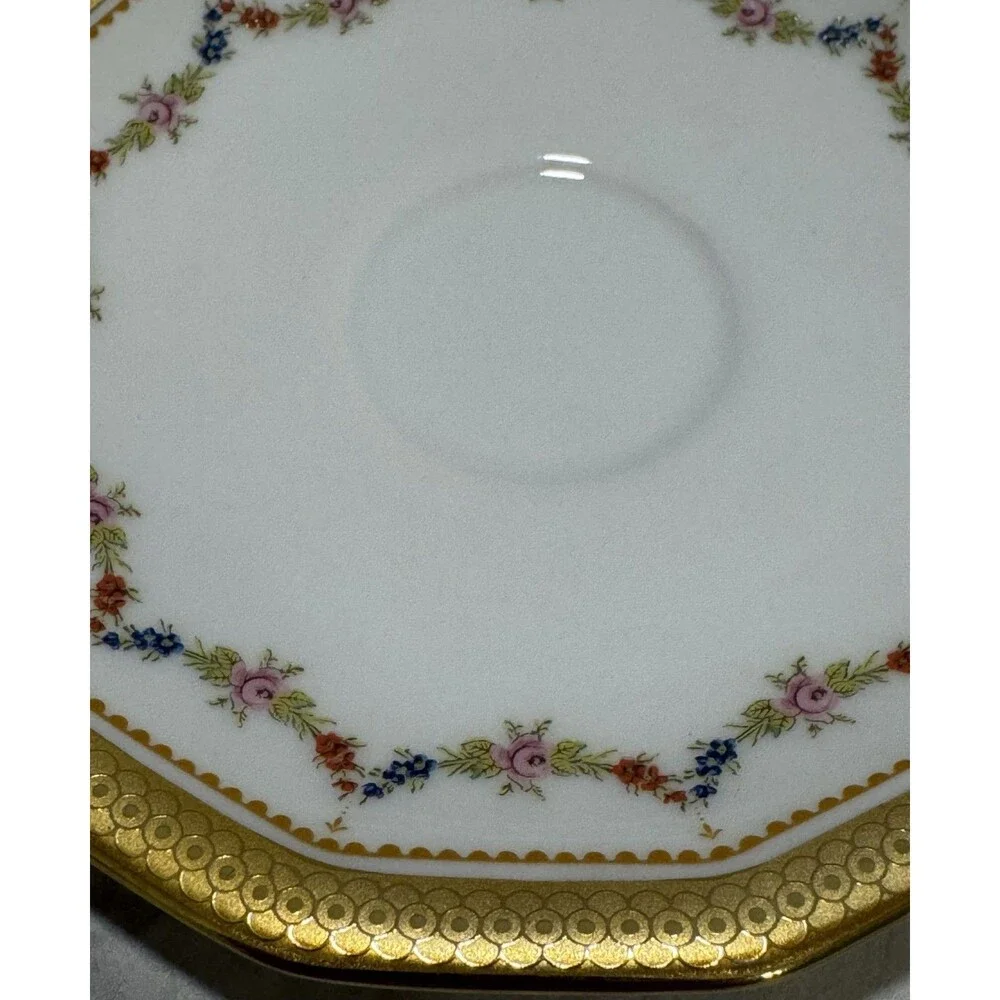 Tirschenreuth Bavaria Germany Porcelain Demitasse Cup Saucer Set 12 Sided Floral